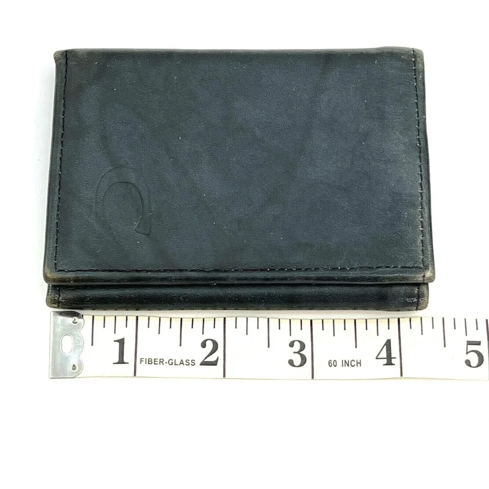Mens Wallet Black Top Grain Cowhide Trifold Initial Letter 